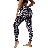 UIUO-UIPEU Women's Printed Yoga Pants with Pockets 7/8 Workout Leggings for Women Tummy Control Compression Leggings