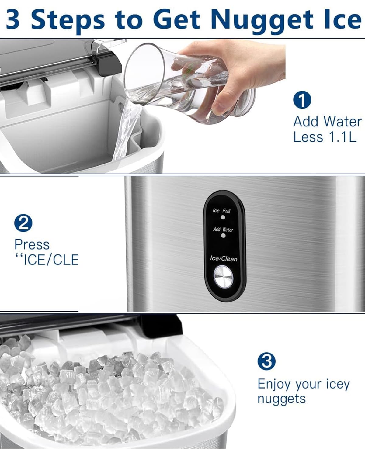 Kndko Nugget Ice Maker Countertop with Handle, Ready in 6 Mins, 35lbs Per Day, Pebble Ice Machine with Soft Chewable Ice, Self-Cleaning, One-Click Operation, for Home/Party/RV/Camping