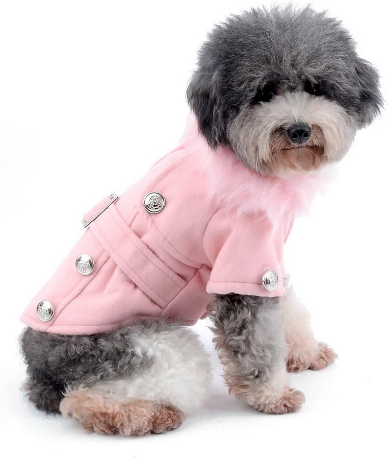 Pet Cat Dog Clothes European Woolen Faux Fur Collar Coat Small Dog Cat Pet Clothes Costume Light Grey XL, Pink - Image 4