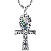 Ankh Necklace Men 925 Sterling Silver Ankh Cross Pendant Necklace Ankh Amulet Egyptian Jewelry Gifts for Women
