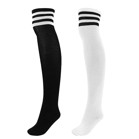 CHIC DIARY Overknee Strümpfe Damen Mädchen Cheerleader Kostüm College Gestreifte Kniestrümpfe Sportsocken Baumwollstrümpfe
