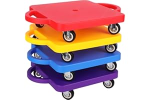 Jerify 4 Pieces Sports Scooter Board Bulk Sitting Board with Handles Plastic Casters Sport Flat Scooter for Kids Children Gym Indoor Outdoor Activities Play Equipment (Colorful)