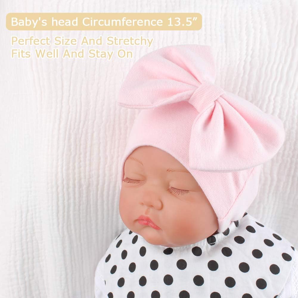 Newborn Baby Girl Hat Cotton Baby Bow Beanie Spring Infant Hats for Girls 0-6Months: Clothing