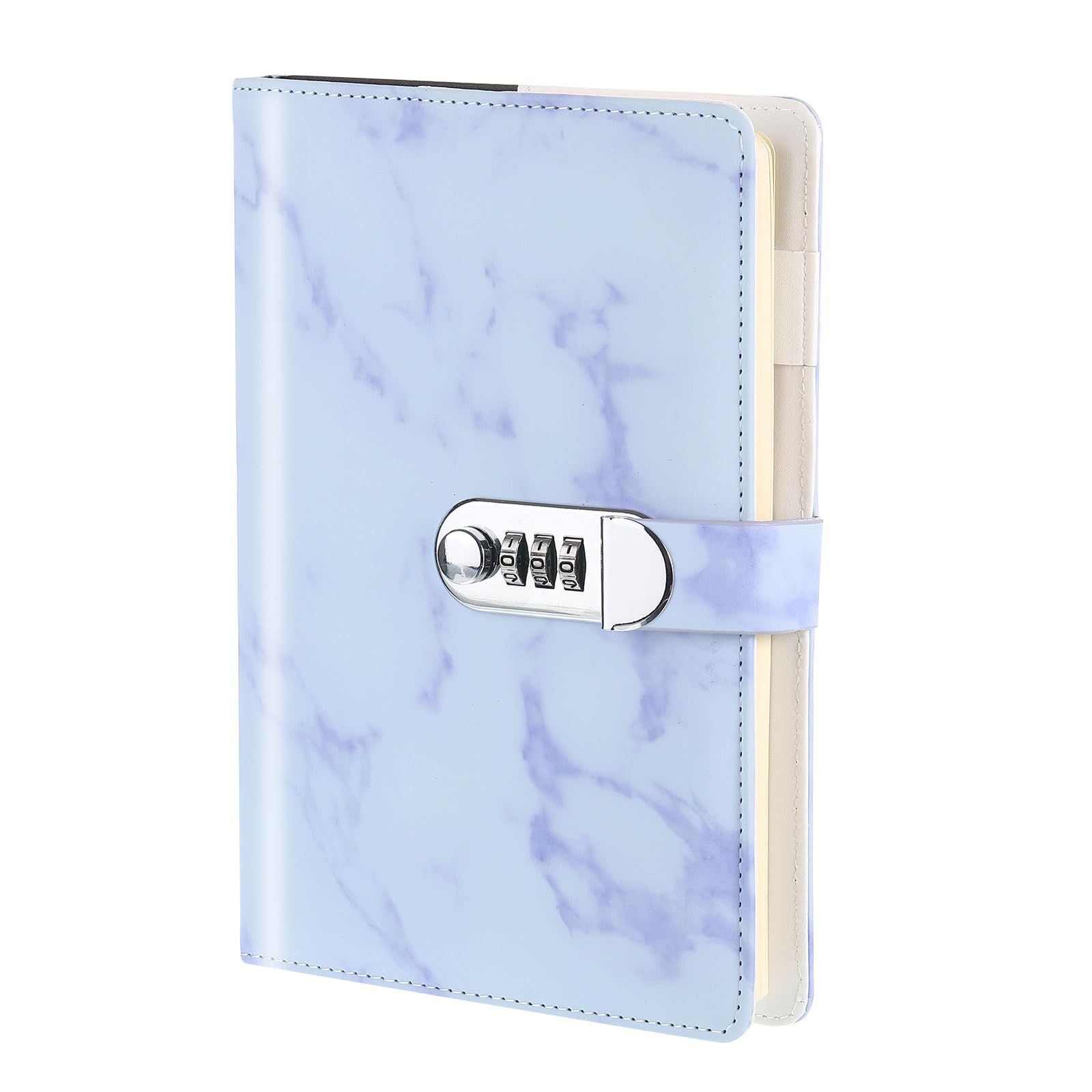 PATIKIL A5 Diary with Lock, 1pcs Journal with Lock Cute Journaling Leather Notebook Journal 100 Pages Marble Diary with Pen Slot Card Slot for Women Men, Purple