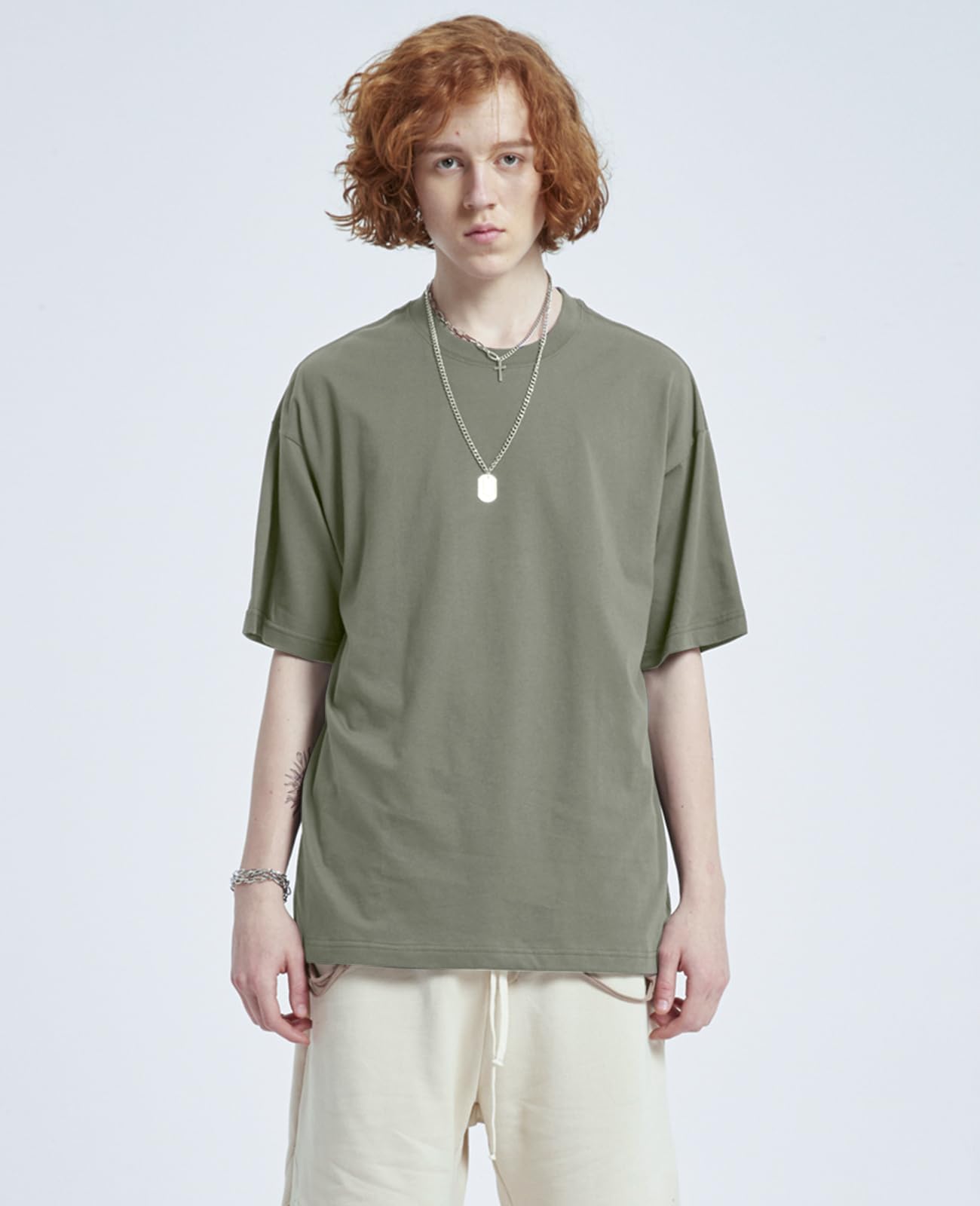 Mens Oversized T-Shirts Fashion Loose Fit Crewneck Tshirt Streetwear Heavyweight Short Sleeve Tee Shirt Gym Workout Tops