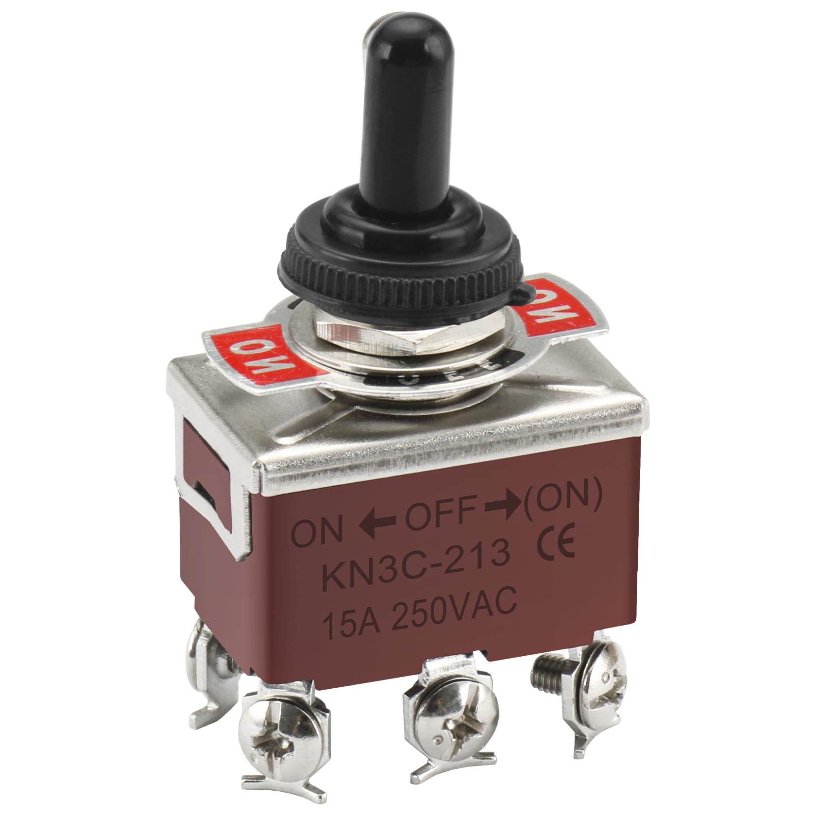 Heschen metal toggle switch DPDT, KN3C-213. ON/OFF/(ON), side momentary 3 position 15A 250VAC CE with waterproof cover