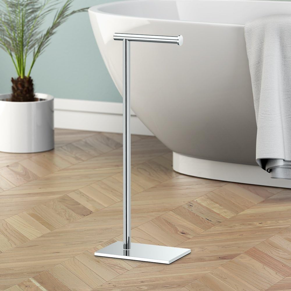 Modern Square Base Tissue Holder Stand, 21.25", in Chrome - - 