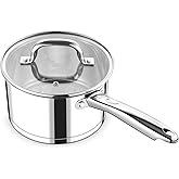 P&P CHEF 3 Quart Saucepan with Lid Set, Stainless Steel Small Cooking Pot Induction Sauce Pan for Pasta Soup, Ergonomic Handle & Tri-ply Base, Dishwasher Safe, 1 Pan