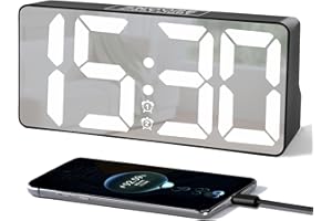 PPLEE Digital Alarm Clock, Big Number LED Mirror Clock with Type C & USB Charging Port, 2 Alarms,Night Light,Dimmer,Snooze,Battery Backup,12/24H, Bedside Digital Clock for Bedroom Home Office Decor Kid Teen