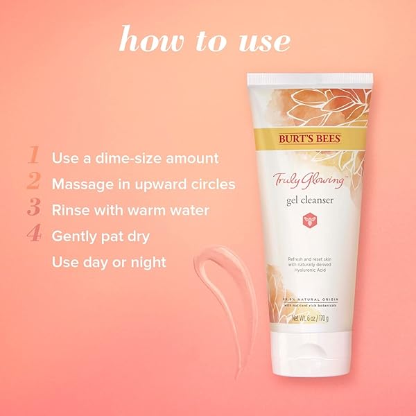 BURT’S BEES TRULY GLOWING REFRESHING GEL CLEANSER WITH HYALURONIC ACID, 6 FLUID OUNCES