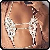 JEWEKY Rhinestone Bra Chain Silver Chest Chain Jewelry Top Rave Body Accessories for Women