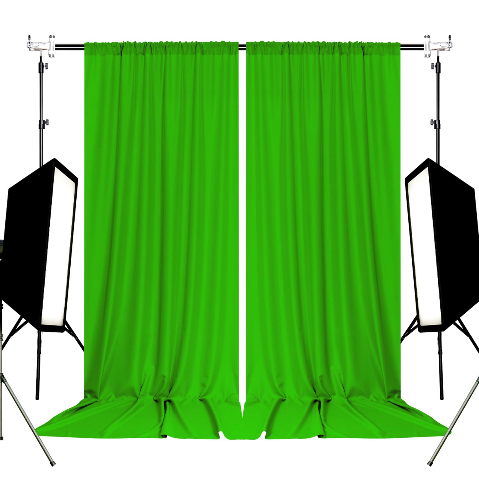 Photo 1 of 10ft x 8ft Green Screen Backdrop for Photography, High Density Backdrop Curtains, Backdrops for Photoshoot for Photography, Video Calls, Streaming, Gaming, Greenscreen Background, 5ft x 8ft, 2 Panels