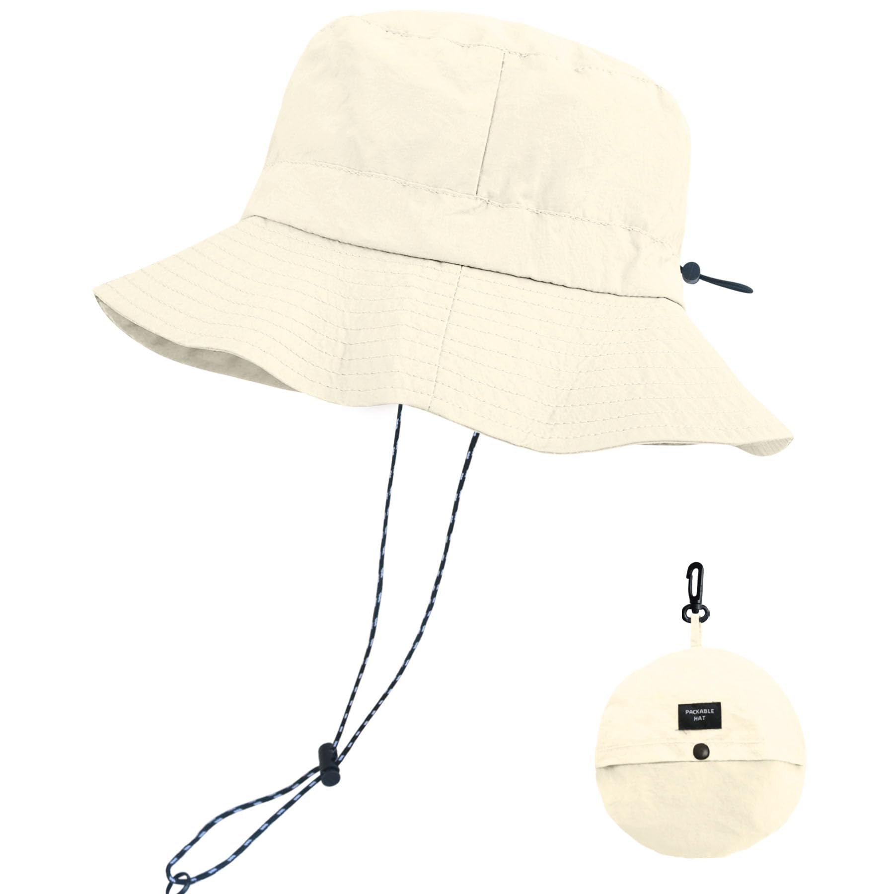 PFFY Quick Dry Waterproof Packable Bucket Hat for Women Men Outdoor Sun Hats with Detachable Chin Strap Grey