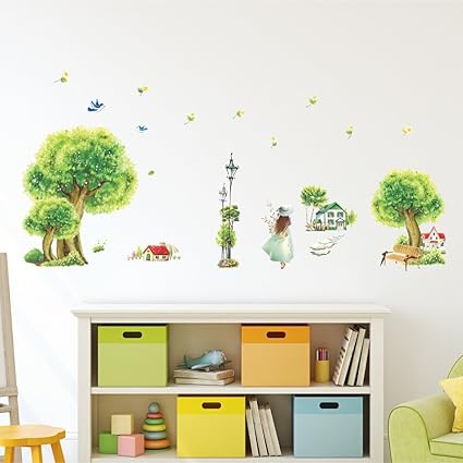 Amazon Brand - Solimo Wall Sticker for Home (Natures Stroll, Ideal Size on Wall, 135 cm X 65 cm)