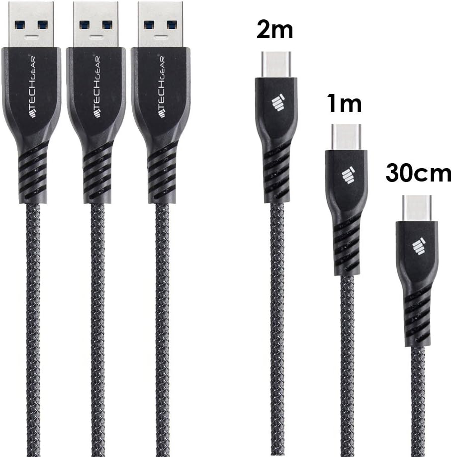TECHGEAR 3 Pack STRONG Braided USB C Charger Cable & Sync Cables (30cm+1m+2m) for USB Type-C Compatible with iPad Pro 11" 12.9" 13" 2025-2018