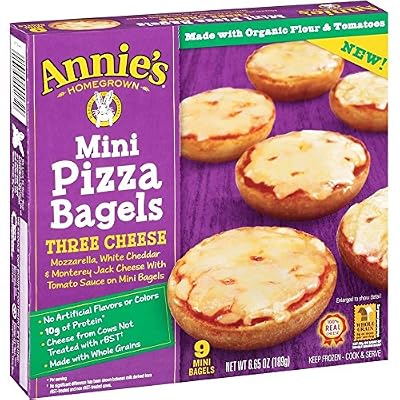 Annies Homegrown Three Cheese Mini Pizza Bagels, 6.65 Ounce -- 12 per case.