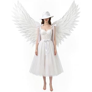 Naplings Angel Wings - Large Halloween Costume for Adults, White | 59″ wide, ultra-lightweight foam, ribbon-tie back, ideal f