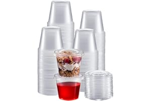 Zeml Portion Cups with Lids (5.5 Ounces, 200 Pack) | Disposable Plastic Cups for Meal Prep, Portion Control, Salad Dressing, & Medicine | Small Plastic Condiment Container