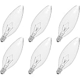 CYLYT 6-Pack E12 Candelabra Light Bulbs 25W Warm White 2500K, 240 Lumen Dimmable Chandelier Light Bulbs for Ceiling Fan, Pendants or Outdoor, B10 Clear Incandescent Candle Bulbs