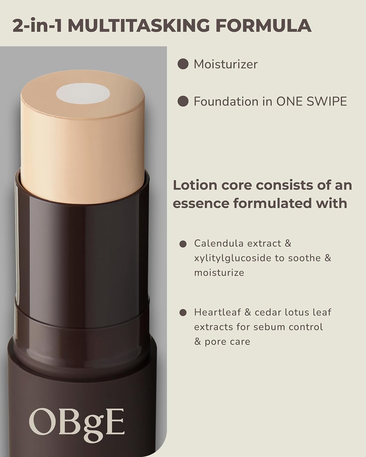 OBgE Natural Cover Foundation #23 (Beige, 0.5oz)- Stick Foundation with Brush for Flawless Skin Tone Correction and Coverage. Long-Lasting Wear for Daily Use.