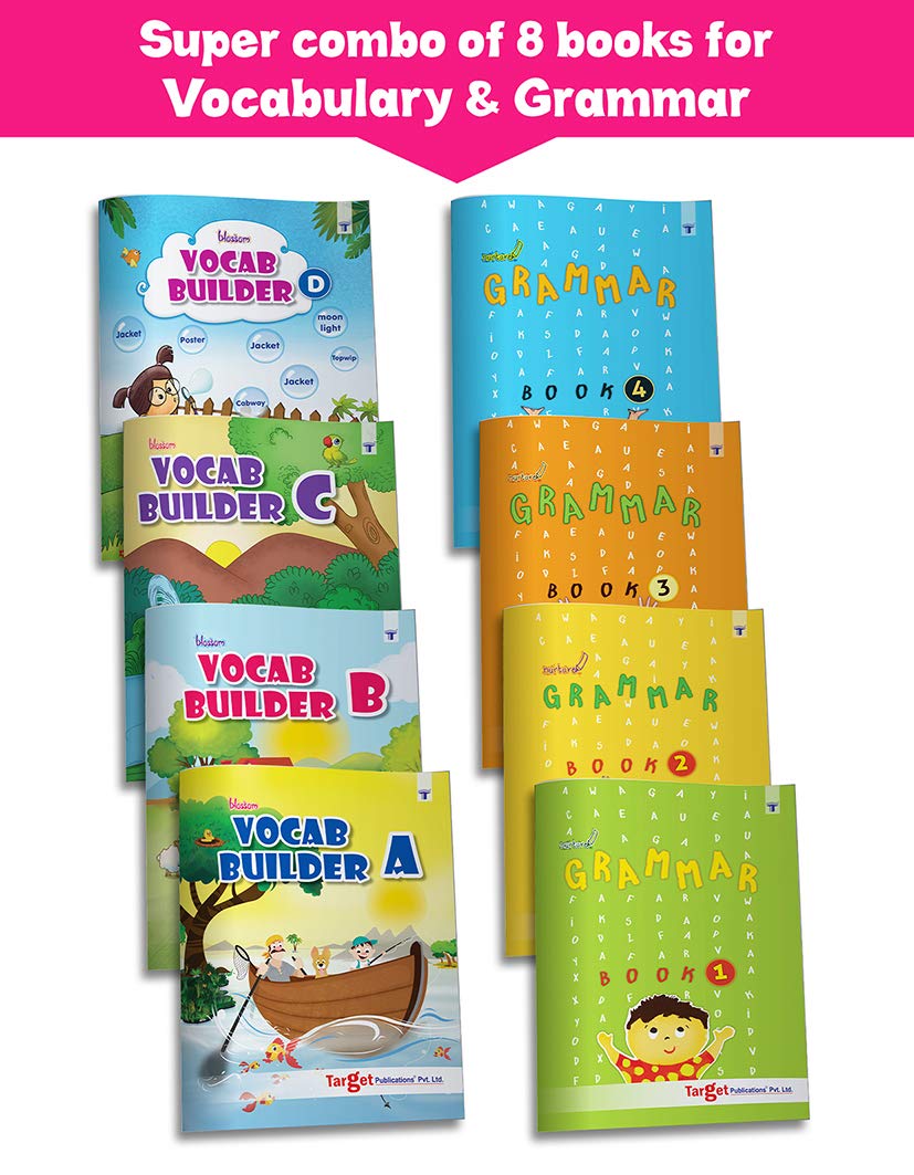 Beginners English Grammar and Vocabulary Books for Kids | Colourful Pictures with Exercises for English Speaking and Learning | Pack of 8 Books