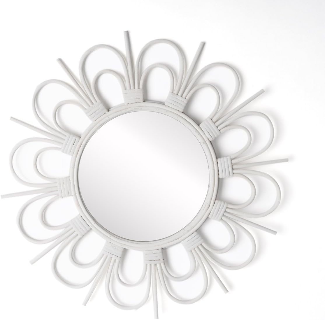 Black Velvet Studio Round decorative Mirror, natural rattan, boho chic, nordic style, for hallway or bathroom, rattan, white color, 43x43x2 cm.