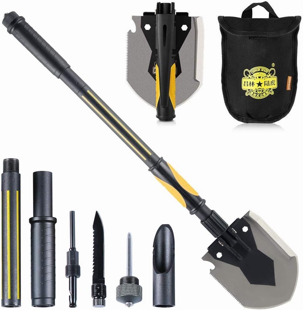 OutShovel Military Survival Folding Shovel for Outdoor, Camping, Hiking, Backpacking, Fishing, Gardening, Hunting, Snow-Removing, Tactical Army Surplus Multitool, Car Emergency Spade