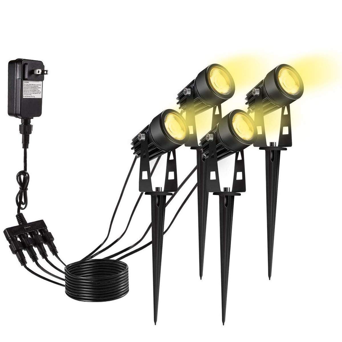 ECOWHO Outdoor Spotlights UL Listed Landscape Lights Waterproof Garden Pathway Lights with Spike Stand（4 Pack Warm White）