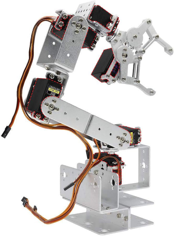 diymore Robotic Arm Kit Silver ROT3U 6DOF Aluminium Robot Arm Mechanical Robotic Clamp Claw Kits No Soldering Required (Unassembled Parts Without Servos)