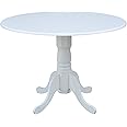 IC International Concepts, 42" Round Dual Drop Leaf Pedestal Dining Table, Solid Real Wood, Sturdy Parawood, White
