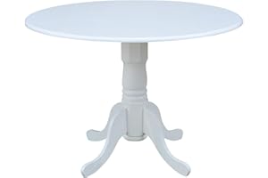 IC International Concepts, 42" Round Dual Drop Leaf Pedestal Dining Table, Solid Real Wood, Sturdy Parawood, White
