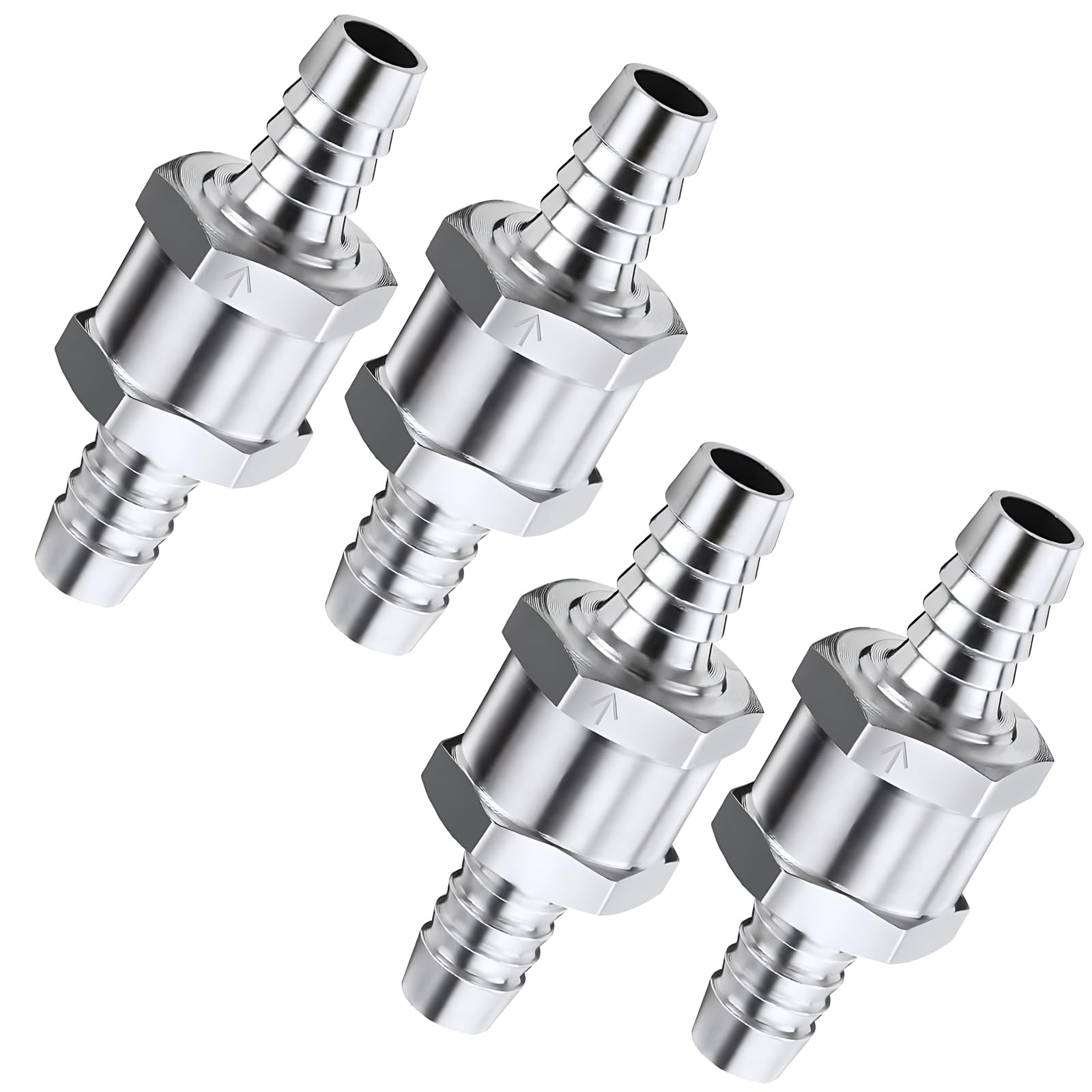 4 pcs One Way Aluminium Fuel Non Return Check Valve(6 8 10 12mm) for Petrol Diesel Oil Water Chrome Car Auto Carburettor Low Pressure Systems Aluminium Fuel Hose