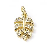 KitBeads 10pcs Cubic Zirconia Monstera Charms Real 18K Gold Plated Tropical Leaf Summer Plant Charm for Jewelry Making Necklace Crafts Earrings