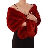 Octwine Fashion Bride Faux Fur Shawl Wrap Warm Comfortable Stole Shrug Winter Bridal Wedding Cover Up Long Shawl Cloak Cape Coat for Women (Red)