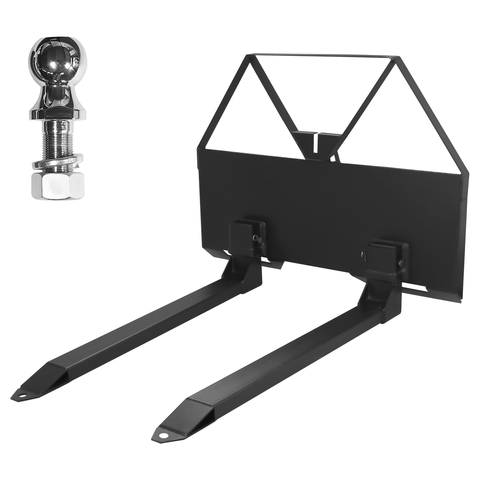 Photo 1 of 46" Pallet Fork Quick Attach Mount Skid Steer Attachments with Hitch Ball 2600 lbs Capacity Compatible with Loaders Tractors, Black