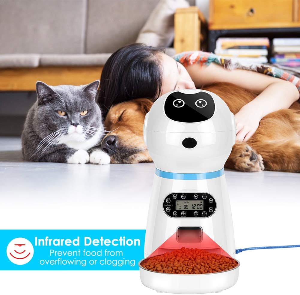 Kitchen & Dining : TTPet Automatic Cat Feeder, Timed Dog Food Dispenser, 3.5L Capacity, Stainless Steel Bowl, Portion Control, Voice Recording, Timer Programmable up to 4 Meals a Day : 