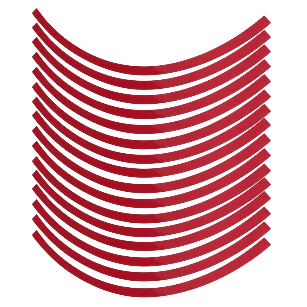 Wheel Stickers, 16pcs PVC Reflective Pinstripe Steering Wheel Tape, Universal Car Motorcycle Wheel Reflective Pinstripe Decal Tape Sticker, Wheel Decoration Film (Big Red)
