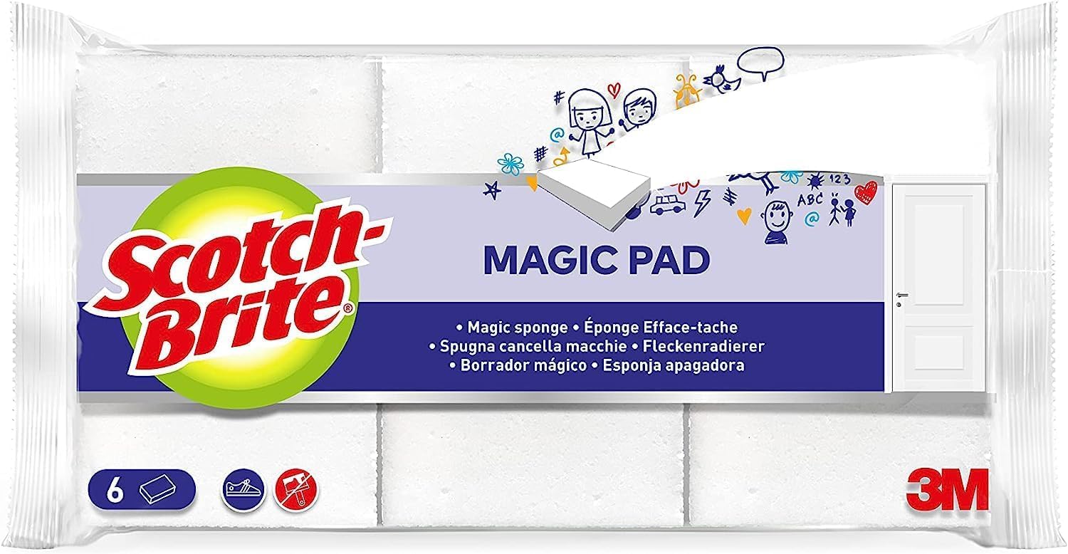 Scotch-Brite Magic Easy Eraser Sponge, 6 Pieces - Removes Variety of Stains and Marks without Chemicals, White