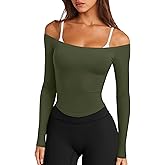 LASLULU Womens Sexy Off The Shoulder Long Sleeve Workout Tops Strapless T Shirts Crop Top Casual Fall Outfits