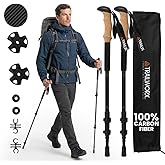 TRAILWORX 3K Carbon Fiber Hiking &amp; Trekking Poles, Collapsible Lightweight | Contoured Cork Grips, Tungsten Carbide Tips, Set of 2, 7.7 oz Each, 24.5-54in Adjustable, Snow &amp; Mud Baskets