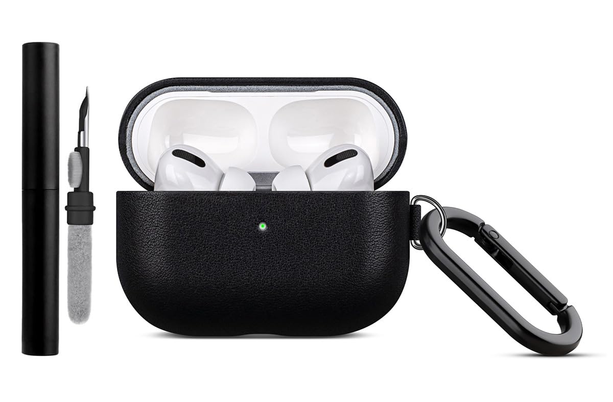 Photo 1 of Lopie Handmade Series AirPods Pro Leather Case with Keychain, Fully-Wrapped with Full-Grain Leather AirPods Pro Case Cover, Portable Shell Dust Proof Case for Apple Air Pods Pro - Black