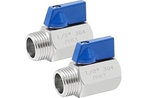 Hoypeyfiy 2Pcs Stainless Steel Mini Ball Valve 1/2" NPT Female X Male Thread Shut-Off Valve (1/2 Inch)