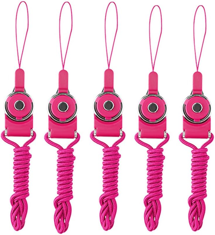 ANLOTER 5 Pcs of Detachable Long Lanyard Neck Strap Nylon Necklace/Wrist Hand Lanyard/Keychain Charms for Cell Phone Case/ID Card Badge/Key/Flash Drive (Rose Red)