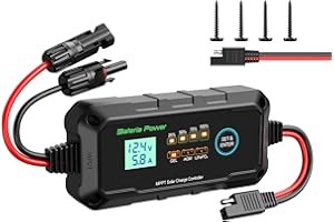 Bateria Power 10A 12V MPPT Solar Charge Controller, Intelligent Solar Panel Regulator with LED and LCD Display, Compatible with Sealed Flooded Gel AGM Lithium LiFePO4 Battery