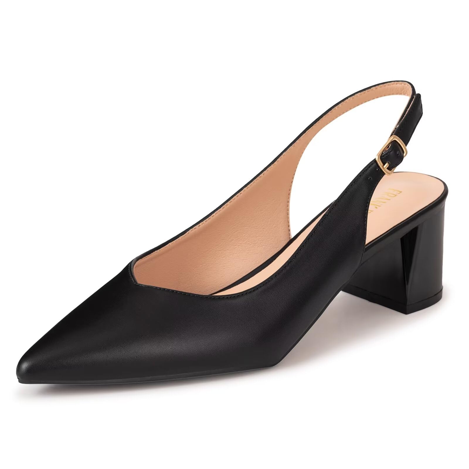 Photo 1 of Frank Mully Women's Slingback Heels Pointed Toe Work Pumps Comfortable Chunky Pumps Closed Toe Stylish Dressy Shoes PU Black,9.5