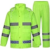 zojo High Visibility Safety Rain suit, Jacket, Pants High Visibility Reflective Rain Coats (Yellow-XL)