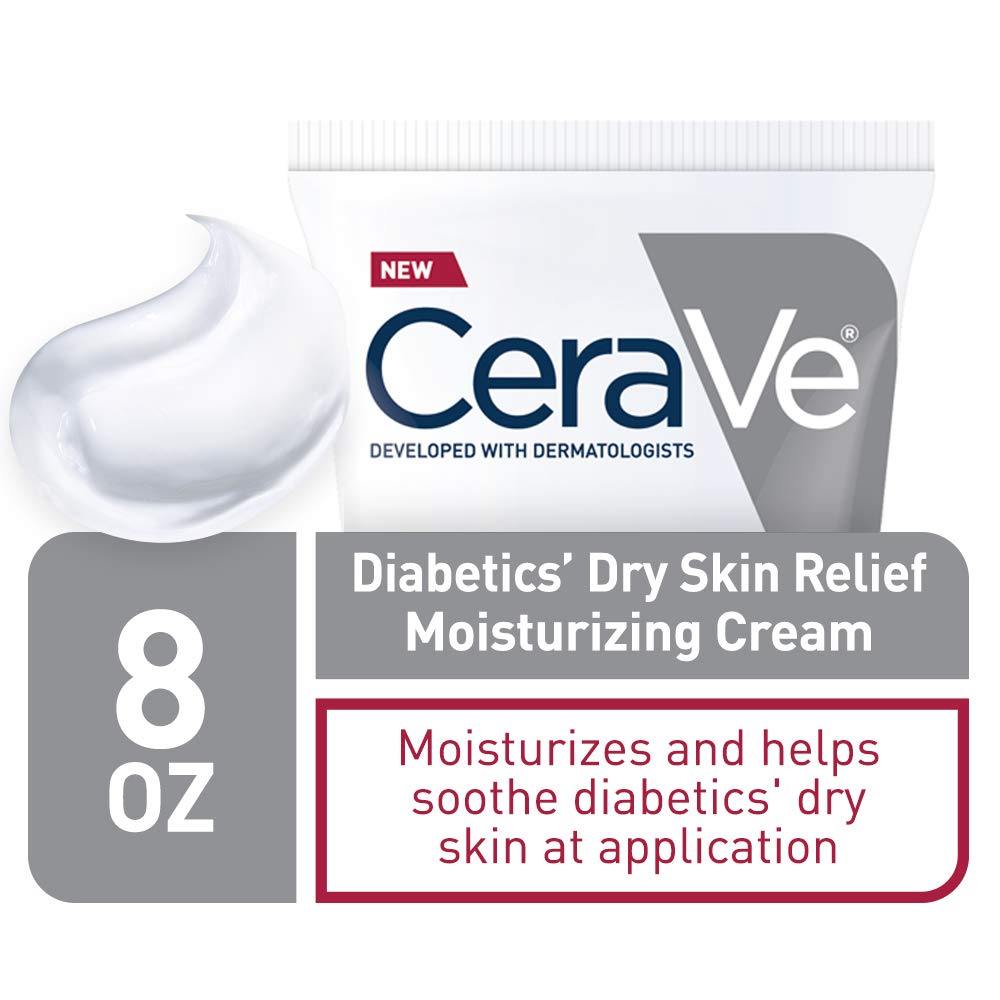 CeraVe Moisturizing Cream for Diabetics’ Dry Skin | 8 Ounce | Urea Cream with Bilberry for Cracked Skin | Fragrance & Paraben Free : Beauty