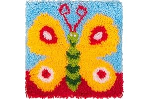 GENERIC Butterfly Latch Hook Rug Kits for Adults and Kids Beginner Handmade Needle Crochet Yarn Kits Embroidery Carpet Hook and Latch Kit Pre-Printed with Printed Canvas Home Decoration 30x30cm, XZD025