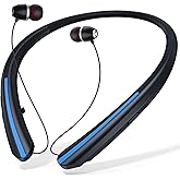 JNXIKOU Bluetooth Headphones Wireless Neckband Bluetooth Earphones Auto Retractable Earbuds with 24H Playtime,Sports Waterproof Earphone,Noise Cancelling with Mic for Running Workout,Blue-Black