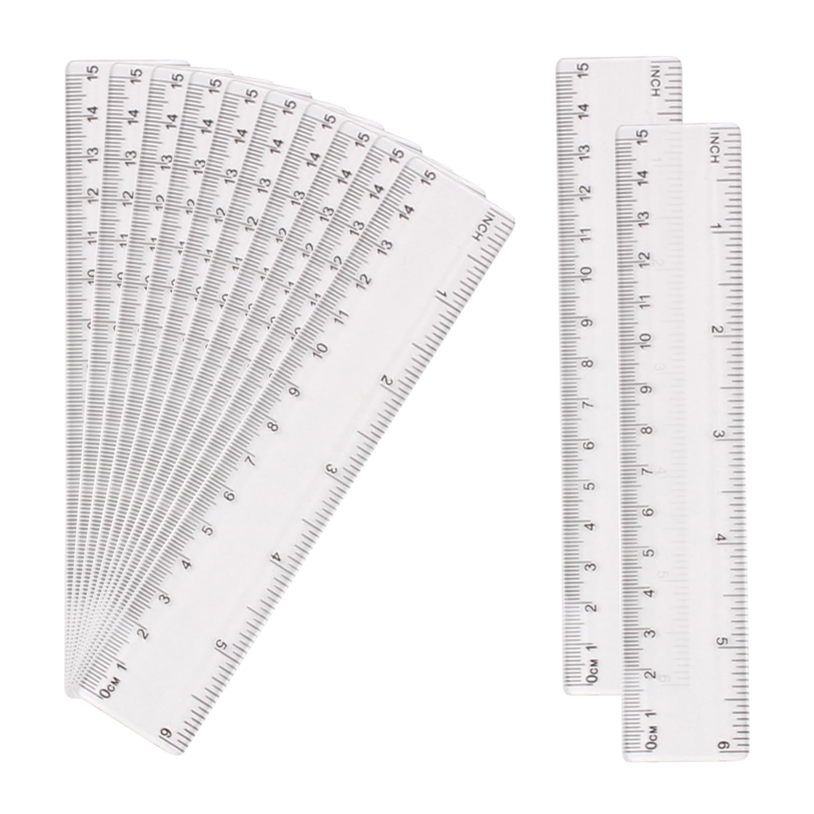 12 Pcs Plastic Rulers - 15cm Clear Transparent Straight Shatter Resistant Ruler, Measuring Tool for Students & Office